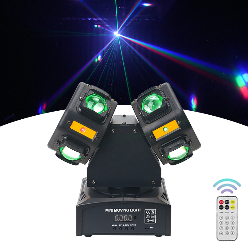 Double-Headed LED Laser Moving Head Lights RGBW KTV Stage Lighting Equipment Wind Fire Wheel Rotating Effect DMX512
